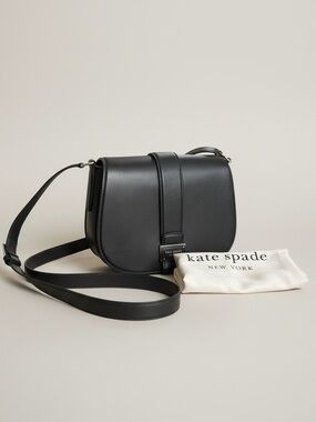 Kate Spade Black Leather Saddle Crossbody Bag NWT Gold Hardware Dust Bag Classic
